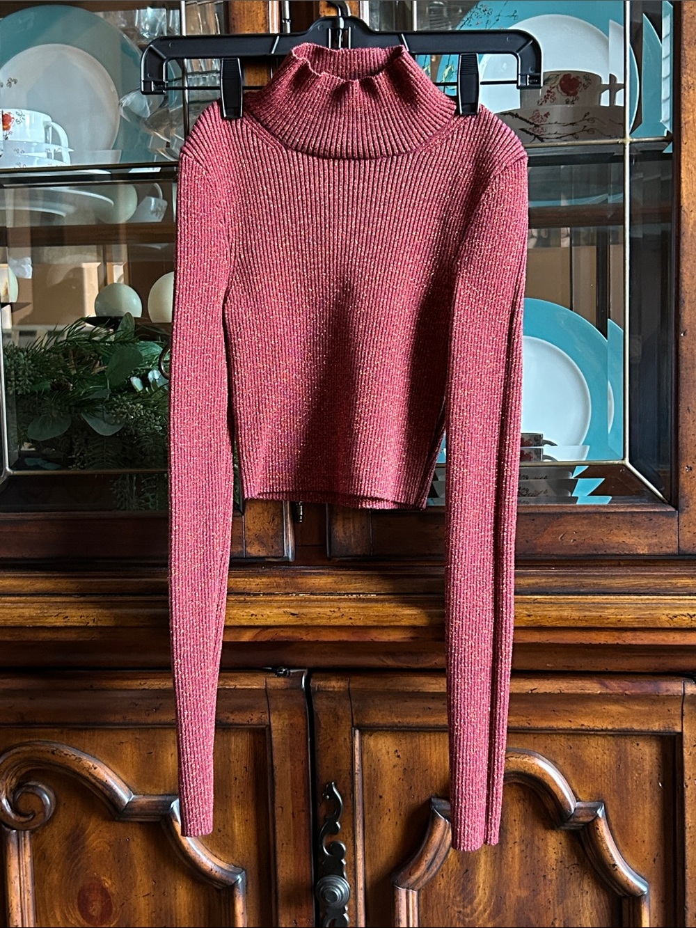 Zara Ribbed Cropped Turtleneck Sweater - Rosewood Red